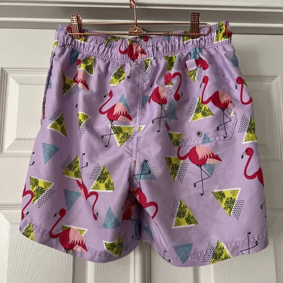 George Mens Flamingo Swim Trunks Size Medium 32-34 Pockets Drawstring Lined - Picture 5 of 12